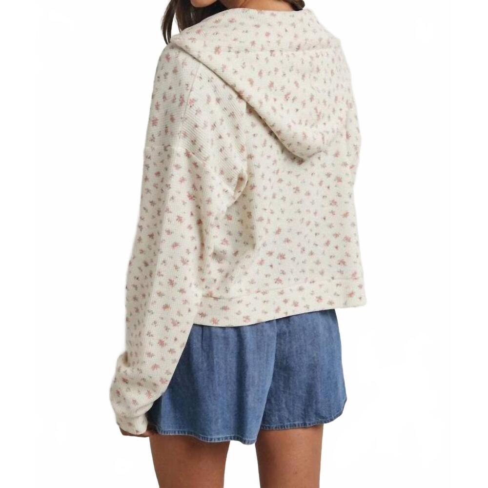 NEW WISHLIST floral waffle knit hooded jacket in cream/rose - Picture 2 of 4